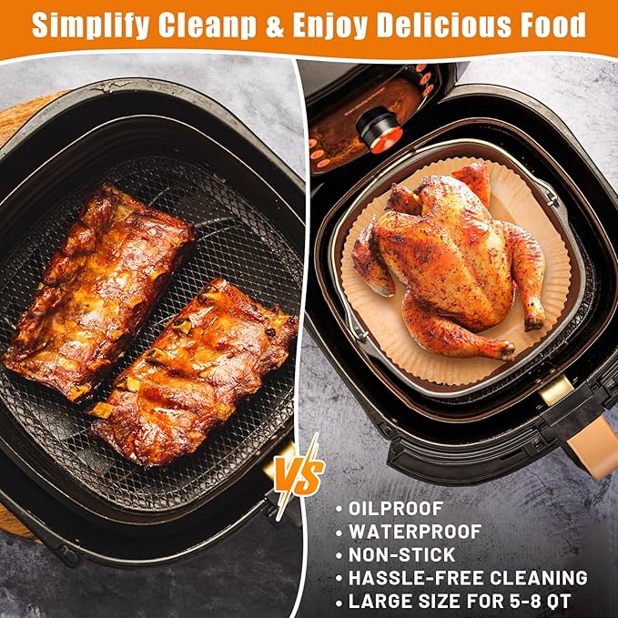 Air Fryer Liners Disposable, 200PCS Non-stick Disposable Airfryer Liners, 9 Inch Unbleached Parchment Paper, Round Air Fryer Paper Liners for 5-8QT Air Fryer, Baking, Roasting Microwave
