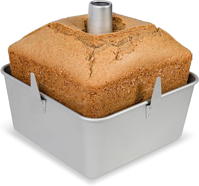 Square Tube Cake Pan 18 Cups - 2-Pcs Set Angel Food Cake Pan with Removable Bottom – Non-Stick Aluminum Pans for Baking Pound, Chiffon Cakes – 10-inch Angel Mold with Cooling Feet