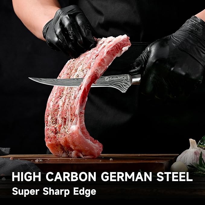 Sunnecko Professional BBQ Carving Knife Set, Slicing and Boning Knife for Meat Cutting,German High Carbon Stainless Steel Carving Knife for Meat and Turkey.
