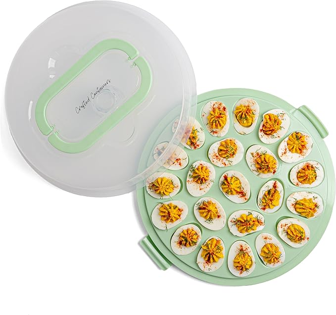 Classy Deviled Egg Carrier with Handles - Tray Platter for Holidays, Parties - Portable 22 Egg Container - Dishwasher-Friendly - Green