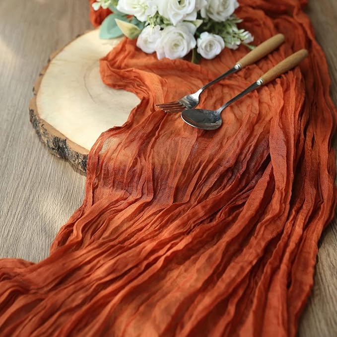 12 Pack Terracotta Cheesecloth Table Runner 10ft Boho Gauze Cheese Cloth Table Runner Rustic Sheer Runner 120 inch Long for Christmas Wedding Bridal Baby Shower Birthday Table Decorations