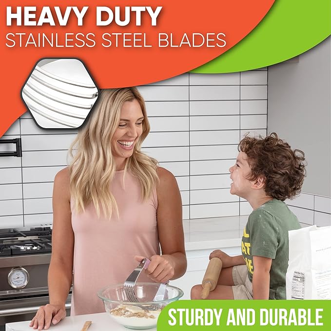 Spring Chef Large Dough Blender For Baking, Professional Dough Cutter Tool, Stainless Steel Puff Pastry Cutter Tool, Dishwasher Safe Pastry Blender for Easy Mixing - Pink Lemonade