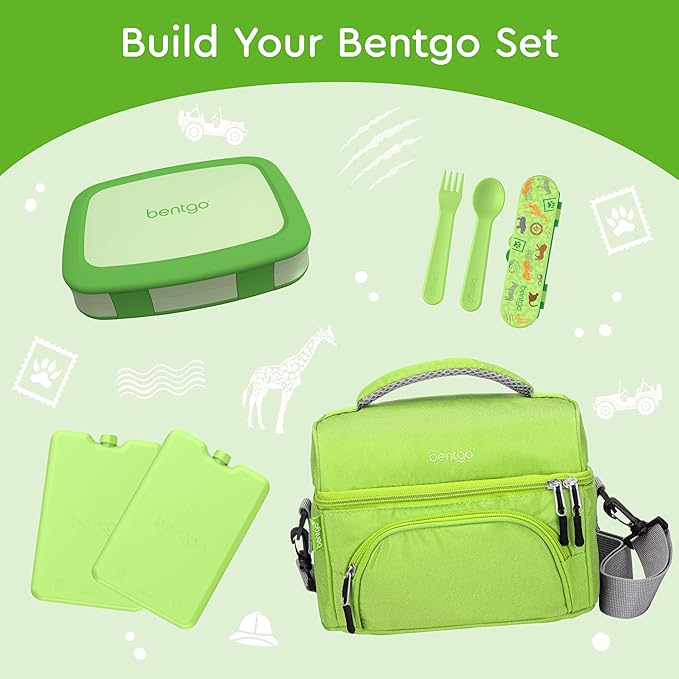 Bentgo Kids Bento-Style 5-Compartment Leak-Proof Lunch Box - Ideal Portion Sizes for Ages 3 to 7 - Durable, Drop-Proof, Dishwasher Safe, PFAS & BPA-Free & Made with Food-Safe Materials (Green)