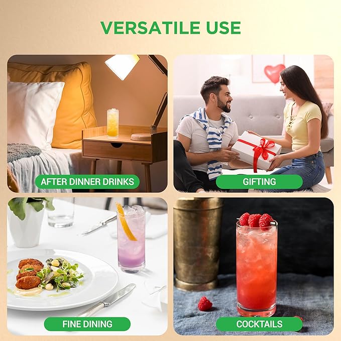 Nutrichef 14.2 oz Highball 24 Drinking Glasses Premium Lead-Free Crystal, Durable & Dishwasher Safe, Elegant Design for Water, Cocktails & Liquor - Perfect Gift Idea