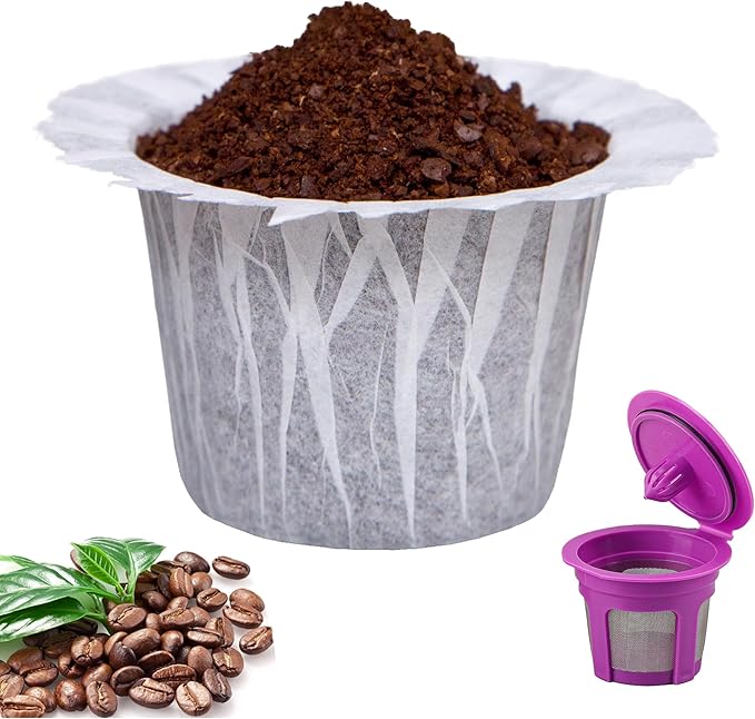 Reusable K Cup with Paper Coffee Filters 300 Count Coffee Paper Filters (One Kcup Included) Compatible with Keurig Single Serve 1.0 and 2.0, Fits All Brands K Cup Filter,300 Count & 1 Reusable K Cup