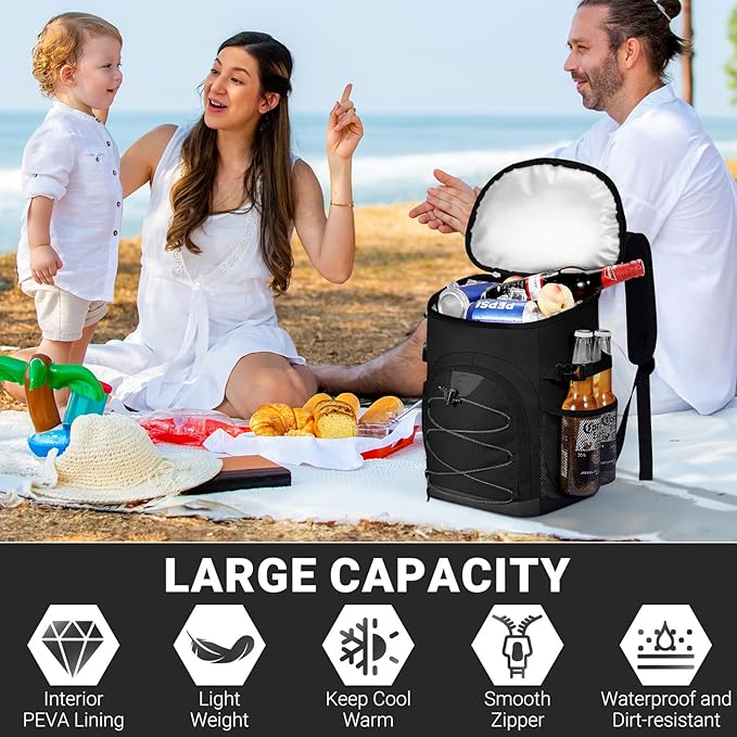 Cooler Backpack, Lightweight and Soft Backpack Cooler for Men Women, Insulated Lunch Bag for Camping Traveling Hiking