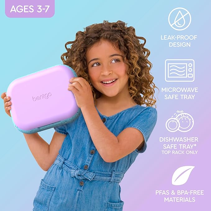 Bentgo Chill Kids Leak-Proof Lunch Box - 4-Compartment Bento Box with Built-In Ice Pack, 3.3 Cup Capacity, PFAS & BPA-Free, Microwave & Dishwasher Safe, Ideal Size for Ages 3 to 7 (Vivid Orchid)