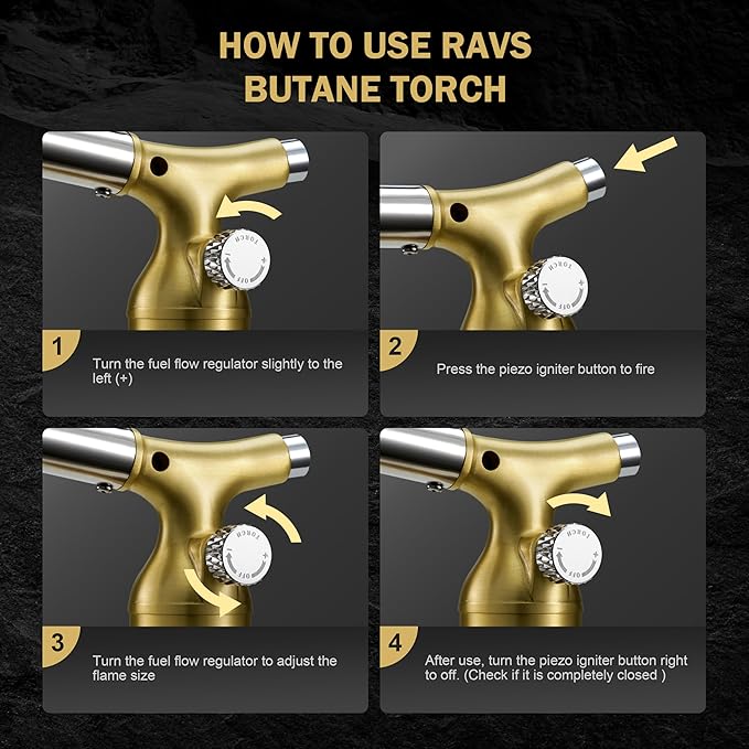 RAVS Butane Torch Lighter with Solid Copper Design, Kitchen Torch Lighter with Adjustable Flame, Refillable Creme Brulee Torch for Cooking, Soldering, Birthday Gifts for Men Women, Butane Not Included