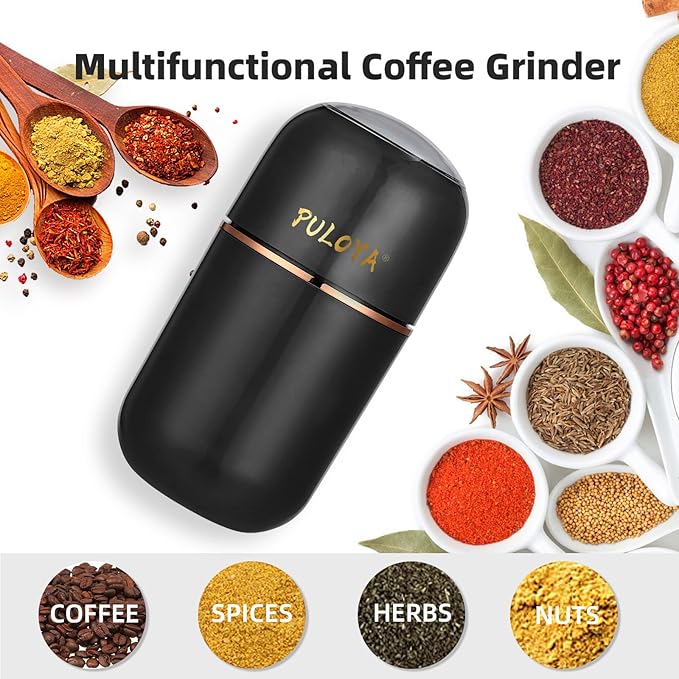 Coffee Grinder Electric for Beans, Spices, Herbs, Grains and Nuts, Stainless Steel Blades, 2.8 oz, Black