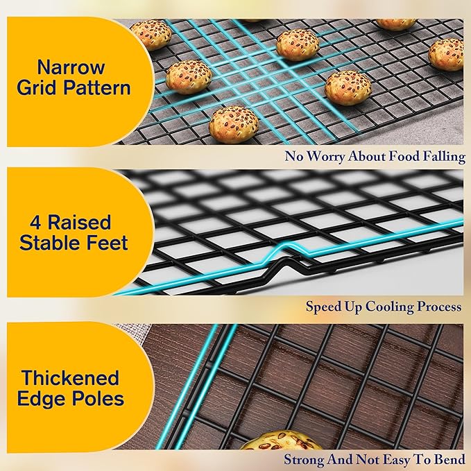 2PCS Cooling Racks for Cooking and Baking - 10" x 16"Heavy Duty Stainless Steel Wire Rack for Baking, Grilling, Roasting - Oven & Dishwasher Safe - Fits Half Sheet Pan(Black)