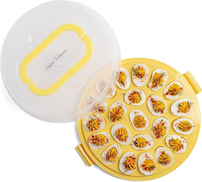 Classy Deviled Egg Carrier with Lid & Handles - Portable Egg Tray Platter for Holidays & Parties - Dishwasher-Friendly - Yellow