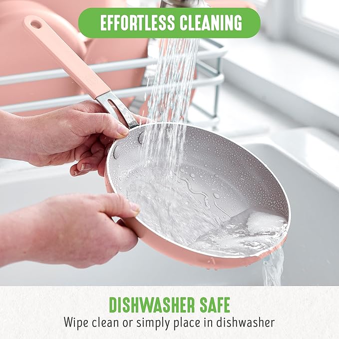 GreenLife 10-Piece Nonstick Ceramic Cookware Set, Lightweight Healthy PFAS-Free Pots & Pans with Lids, Dishwasher & Oven Safe, Durable Body, Silicone Stay-Cool Handles, Easy Release, Pink