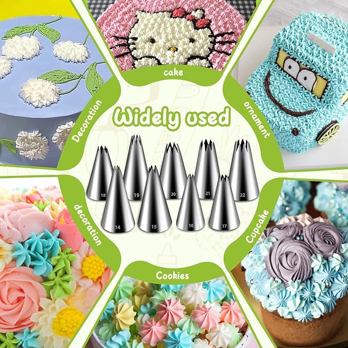 Suuker Open Star Piping Tips Set,9 Pieces French Star Tube Set Frosting Nozzle Kit,Stainless Steel Star Pastry Tips for Cupcakes Cakes Cookies Decorating (Small Size)