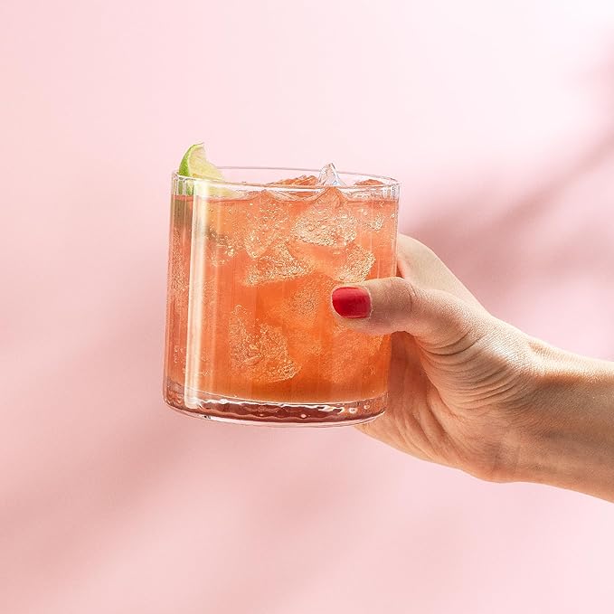 JoyJolt Elle 10oz Double Old Fashioned Whiskey Glasses - Set of 2, Lead-Free Glassware, Dishwasher Safe, Vintage Style Drinking Glasses