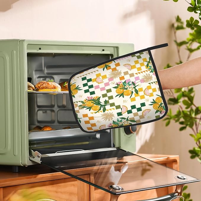 2 Pack Lemon Pot Holders for Kitchen Heat Resistant, Summer Lemons Flowers Potholders for Kitchens Washable for Cooking & Baking & Microwave