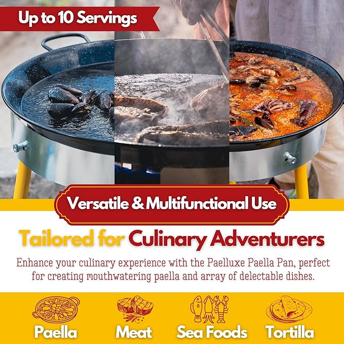 Paella Pan – Enamelled, No-Rust Steel Skillet for Propane & Gas Burners – Easy-to-Clean Pan for Indoor & Outdoor Cooking – Cacerola Paellera Sarten – 17 Inch, for 10 Servings