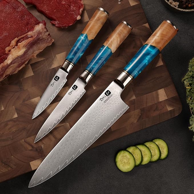 Chef Knife 8 Inch, Damascus VG-10 Steel Sharp Japanese Kitchen Knife with Gift Box and Resin Wood Handle, Ideal Birthday Gift for Men and Women