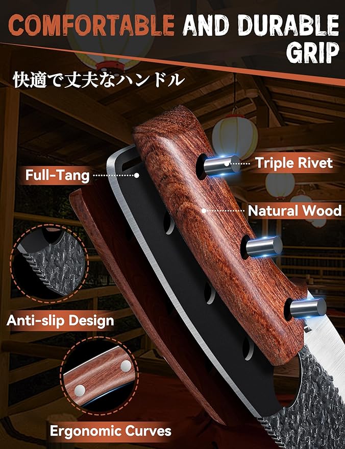 Huusk Viking Knives Set of 4, Japanese Butcher Knife Set for Meat Cutting, Hand Forged Boning Knife with Wood Handle, Japanese High Carbon Steel, for Camping, Outdoor, BBQ, Father's Day Gifts for Dad