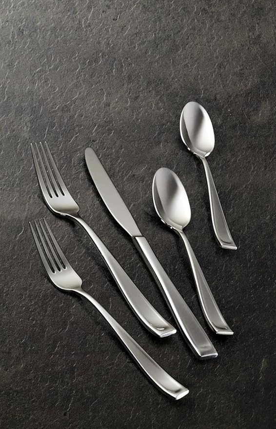 ONEIDA Silverware Set For 12, Moda 65-Piece Fine Flatware Set with Serving Utensils, Service For 12, 18/10 Stainless Steel, Dishwasher Safe For home, Knives Spoons and Forks Set (Silver, 65 pieces)