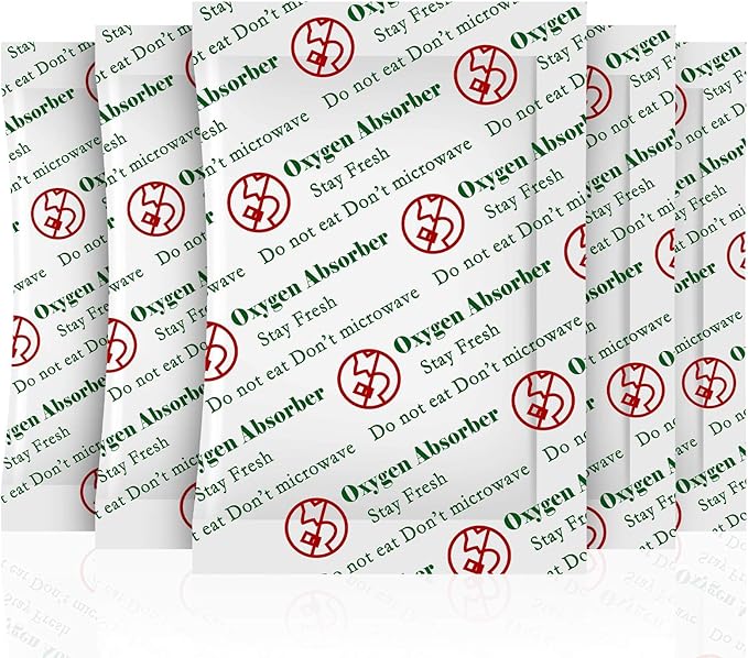 SurpOxyLoc 100 Sachets 200cc Oxygen Absorbers for Food Storage, Food Grade, Disposable, Sealed Packets, Red, Polyester, Hook & Loop Closure, Retains Flavors, Extends Shelf Life