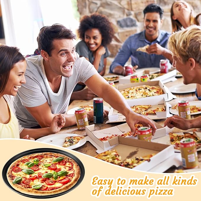 Meanplan 8 Pcs Non Stick Bakeware Pizza Pan Round Pan for Oven Carbon Steel Oven Tray Pie Baking for Home Restaurant Kitchen Baking Supplies, Black(10 Inch)