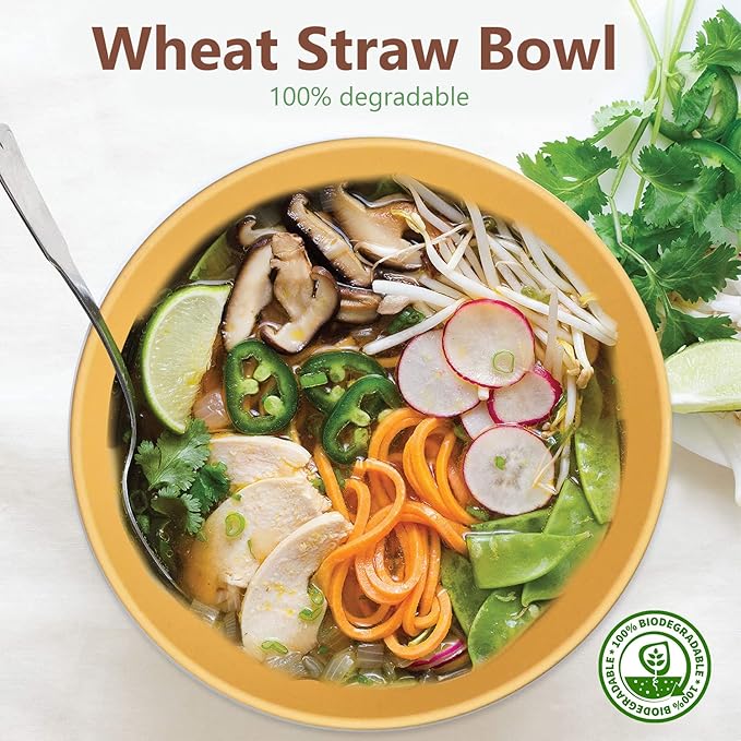 Homienly Cereal Bowl Set, Wheat Straw Bowls Set of 8, Alternative to Plastic Bowls Reusable, Unbreakable Lightweight Bowl for Kitchen, Outdoor, Party, Micriwave Safe Cereal Bowl (Yellow, 26 OZ)