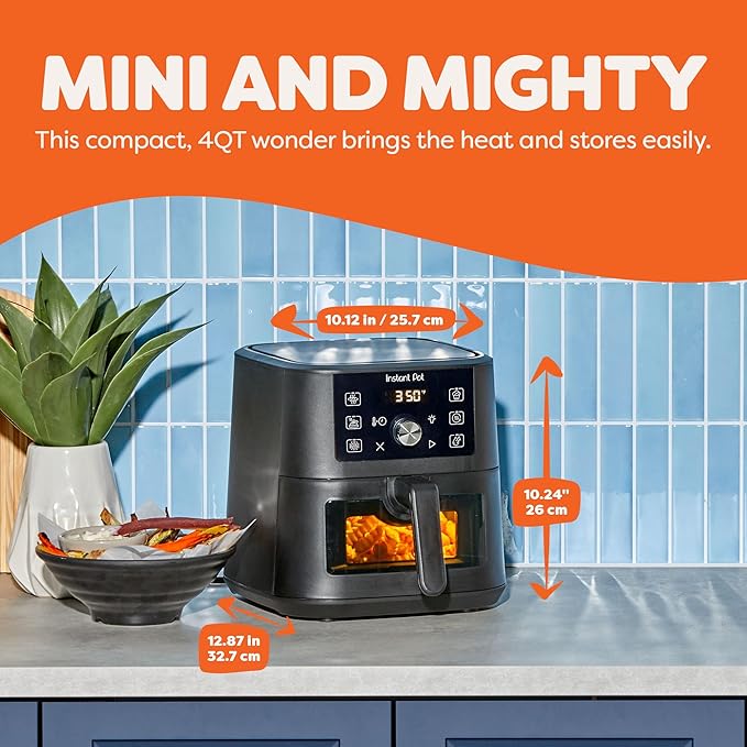 Instant Pot 4QT VORTEX 6-in-1 Mini Air Fryer, Air fry, Bake, Roast, Broil, Dehydrate or Reheat, Black, 4 Quarts