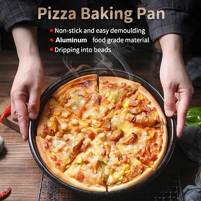 12 Inch Pizza Pan for Oven, 2 Pack Nonstick Round Heavy Duty Aluminum Pizza Baking Tray, Restaurant Style Deep Dish Pizza Pan with Rolled Edge & Warp Resistant (Thickened Crisper Pan)