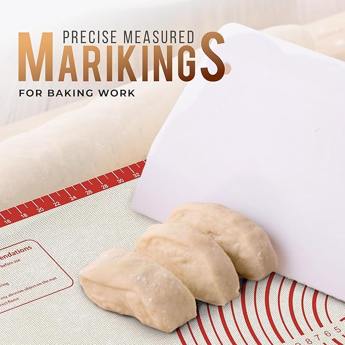 36 * 24 inches Red, Non-Slip Silicone Baking Sheets - Baking Mat with 0.7mm Thickness - Non-Stick Pastry & Cookie Mat for Kitchen Counter for Rolling Out Dough with Measurements.