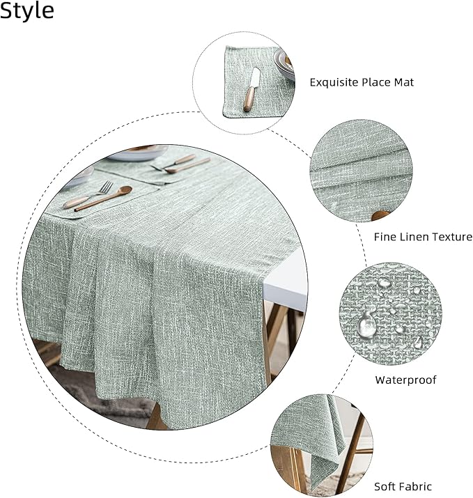 Waterproof Cotton Linen Tablecloths Rectangle Dining Table Cloth, Wipe Clean Indoor & Outdoor Table Cover for Buffet Party and Banquets, Wrinkle Resistant(54"x102") Greyish Green
