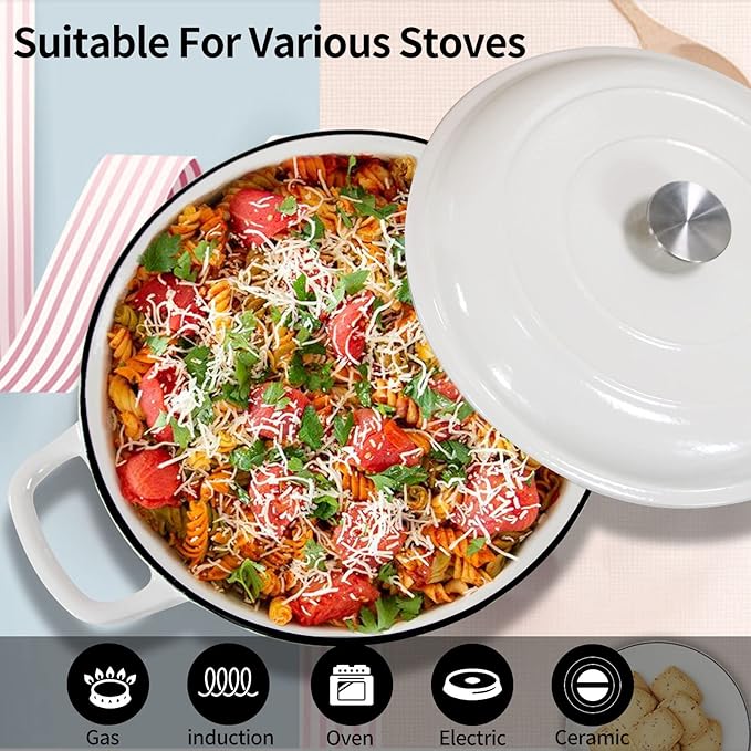 Cast Iron Dutch Oven 3.8 Quart Dutch Oven Pot with lid White Heavy Duty Dutch Oven Dual Handles Porcelain Enameled Cast Iron Skillet Family or Friends Gifts