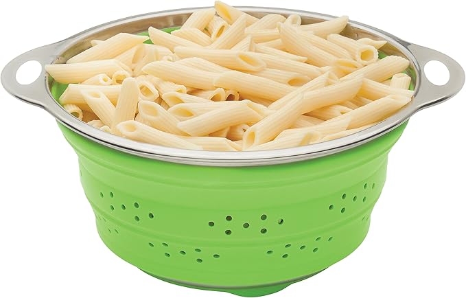 HIC Kitchen Collapsible Colander, Silicone and 18/8 Stainless Steel, 3-Quart