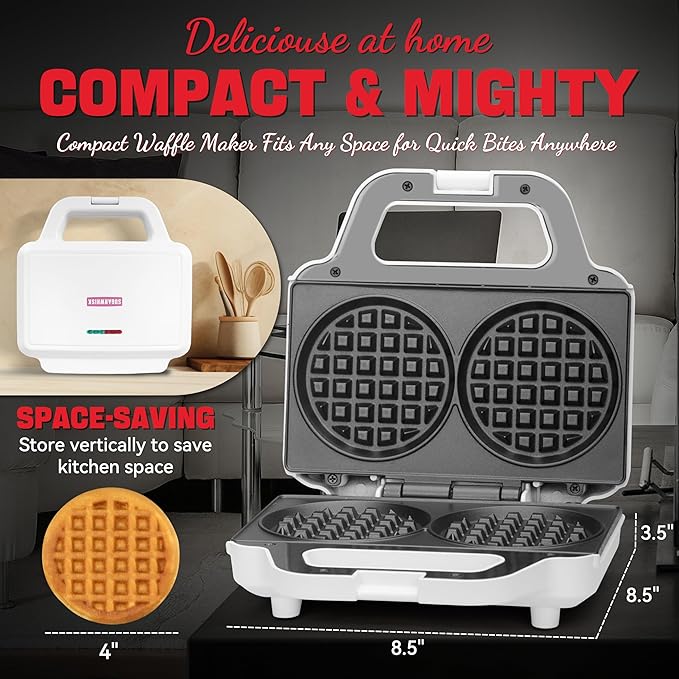 4 Inch Double Mini Waffle Maker Machine, Chaffle Maker, Waflera Electrica, Small Waffle Iron for Waffles, Keto Chaffles, Hash Browns, Cookies, Non-stick Plates