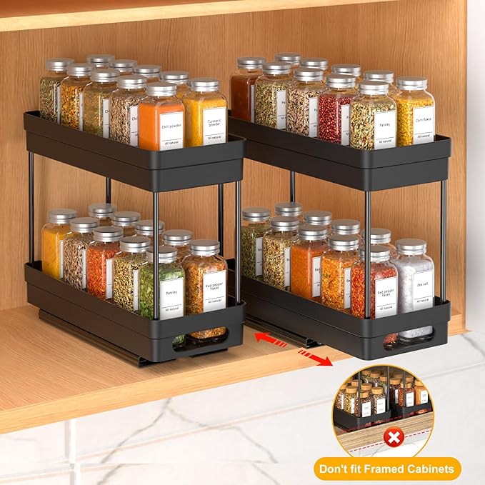 Pull Out Spice Rack Organizer for Cabinet,2-Tier Slide Out Spice Racks Organizer,Easy Installation Cabinet Organizer Seasoning Kitchen Organizer,4.4''Wx10.5''Dx8.26''H,3Pack