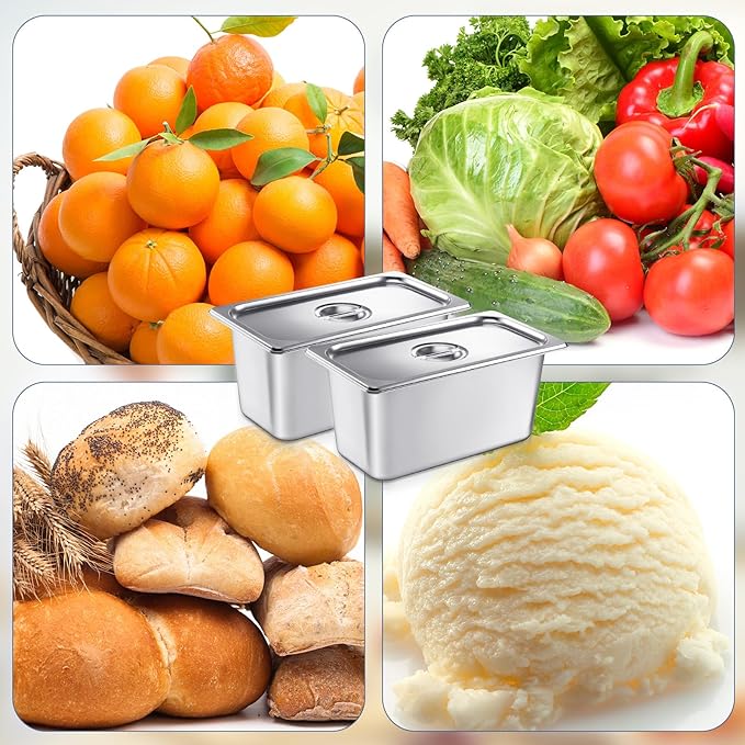 Mifoci 4 Pack Stainless Steam Hotel Pan with Lid, 1/3 Size x 6 Inch Deep Table Steam Pan Restaurant Supplies Reusable Anti Rust Catering Storage for Home, Party, Restaurant, Hotel, Buffet