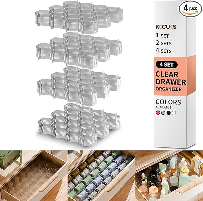 Honeycomb Separator Adjustable Drawer Organizer Divider for Underwear Belt-Scarf Socks Organizer (Gray(4pcs))