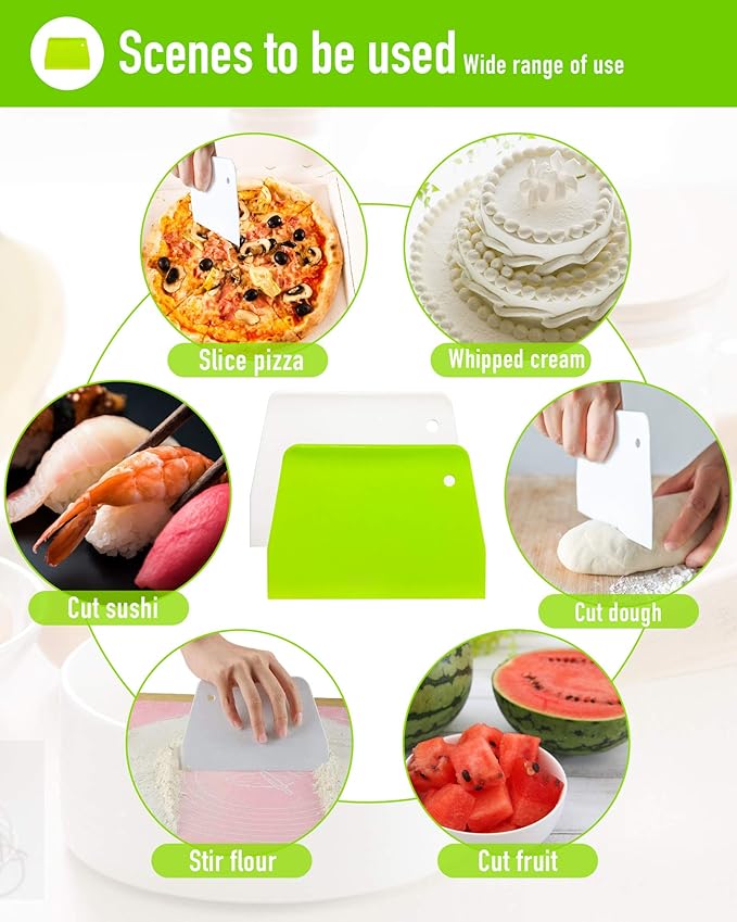 (2PCS) Dough Scraper Bowl Scraper ,Food safe Plastic Dough Cutter, Flexible Plastic Scraper Practical Bench Scraper Multipurpose Food Scrappers for Bread Dough Cake Fondant Icing