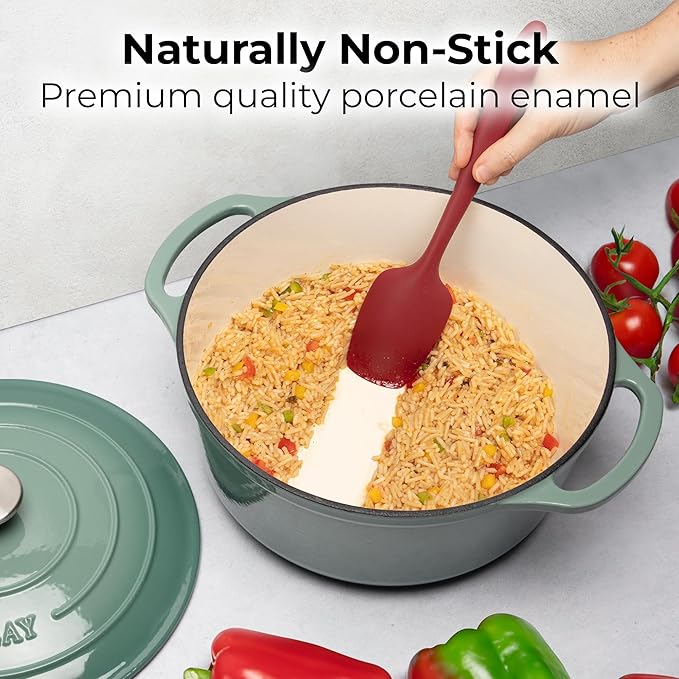 Zulay Kitchen 6 Quart Enameled Cast Iron Dutch Oven with Lid – Premium Durability & Oven Safe up to 500°F – Heavy Duty Cookware Perfect for Bread Baking, Stews, Braising & Roasting - Aventurine