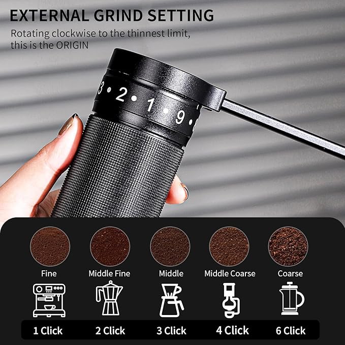 Bincoo Foldable Manual Coffee Grinder with External Adjustable Setting,Coffee Bean Grinder with Portable Storage Bag,Stainless Steel Burr Grinder Suitable for Home, Office and Travel for Use (Black)