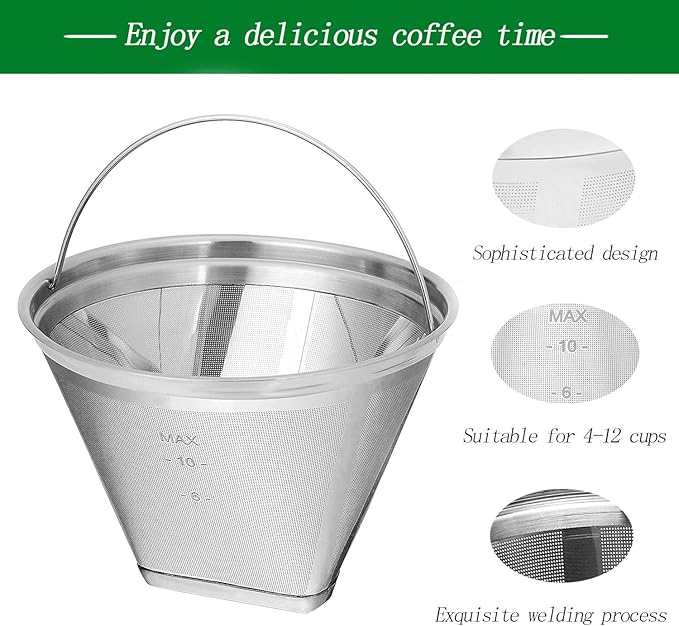 Coffee Filter 4 Cone Coffee Filter Reusable fit for Cuisenart Ninja Hamilton Beach Brewer (Not Applicable to Ninja CE251,Ninja CF200)