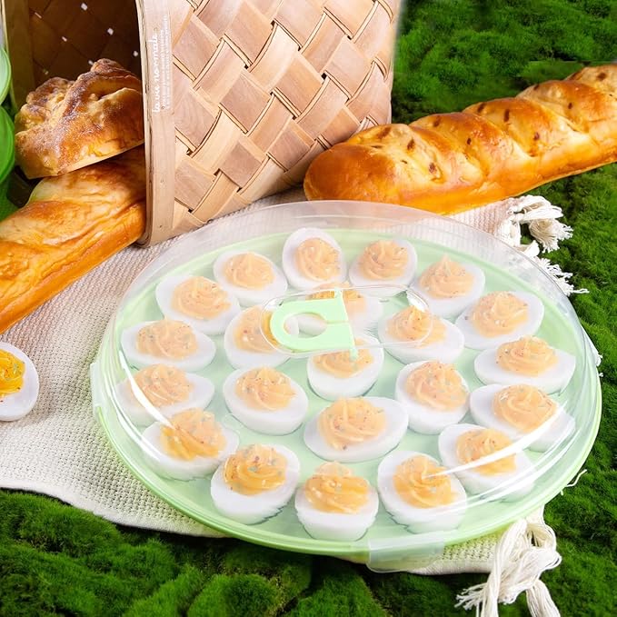HANSGO Deviled Egg Containers with Lid, 3PCS Deviled Egg Platter Carrier Holder Trays with 66 Slots for Party and Home Kitchen, Green