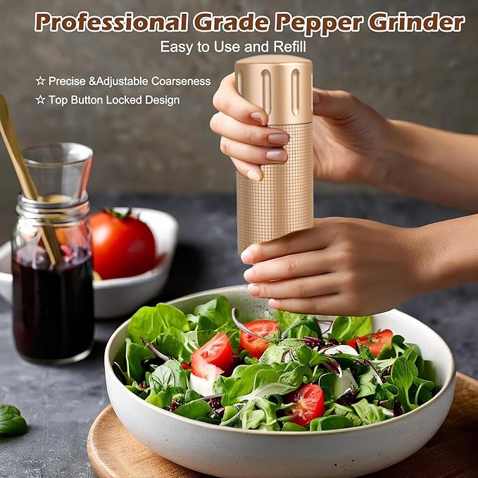 USB Rechargeable Salt and Pepper Grinder Set Electric Pepper Grinders Automatic Pepper Mills Salt Shaker Adjustable Coarseness Large Capacity One Hand Operation (GOLD)