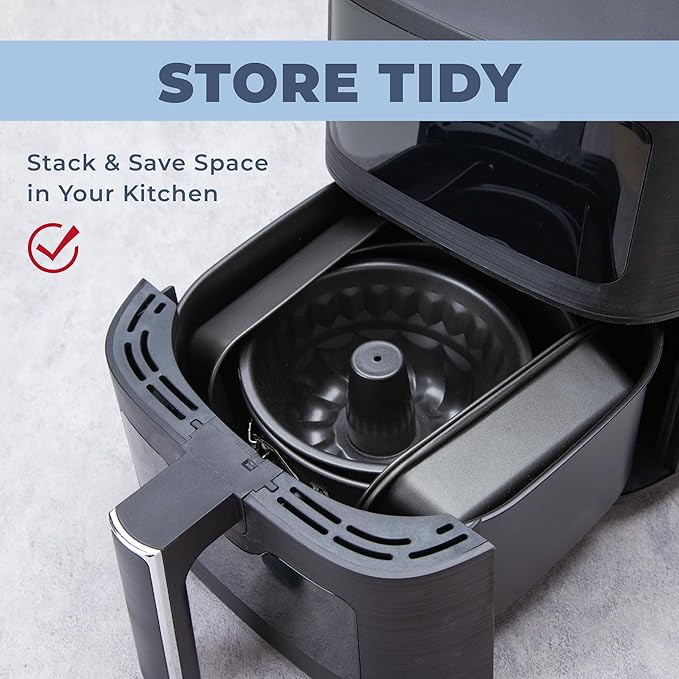 CARTMAN 4-Piece Air Fryer Bakeware Set, Non-Stick Carbon Steel Mini Springform, Bundt Cake Pan, 2 Loaf Pans, Fits Ninja, Chefman, Cosori, Instant Pot, Non-Toxic with Online Recipe Guide