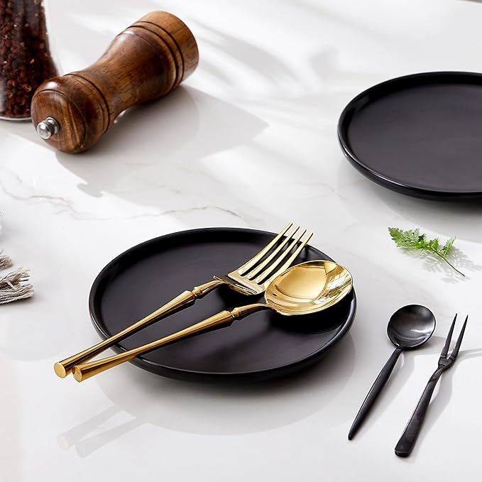 Matte Ceramic Appetizer Plates 6 Inch,Small Mini Dessert Plates Set of 4,Microwave and Oven Safe Snack,Bread,Butter Dessert,Pie,Cake Plates Cat Dishes(6 inch,Black)