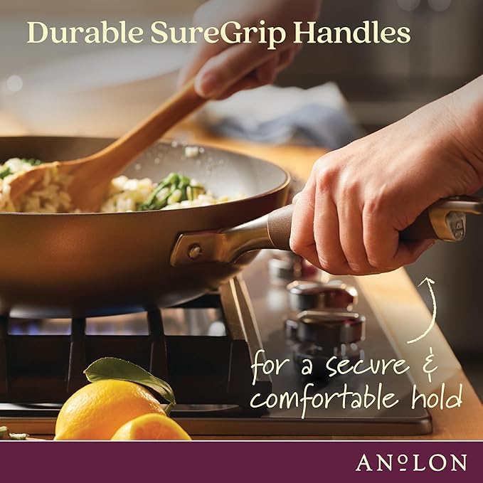 Anolon Advanced Home Hard Anodized Nonstick Deep Frying Skillet with Lid, 12-Inch Ultimate Pan, Bronze