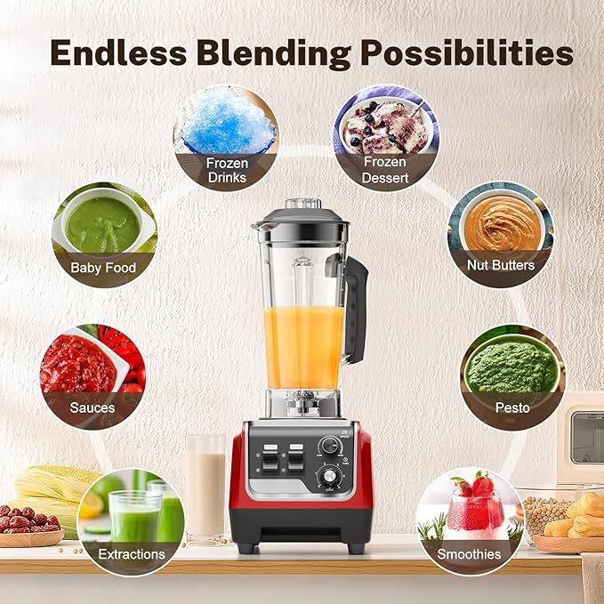 Smoothie Blender, Powerful Blenders for Kitchen with 1800-Watt Motor, 70 Oz Large Capacity and BPA-Free Containers, Countertop Blender for Smoothies, Ice Crushing & Frozen Drinks, Red
