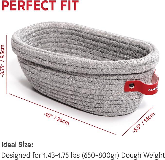 Cotton Rope Banneton Bread Proofing Basket Set, 2 x Oval Bread Basket with Liners & Covers for Artisan Bread Baking, Sourdough Bread Baking Supplies