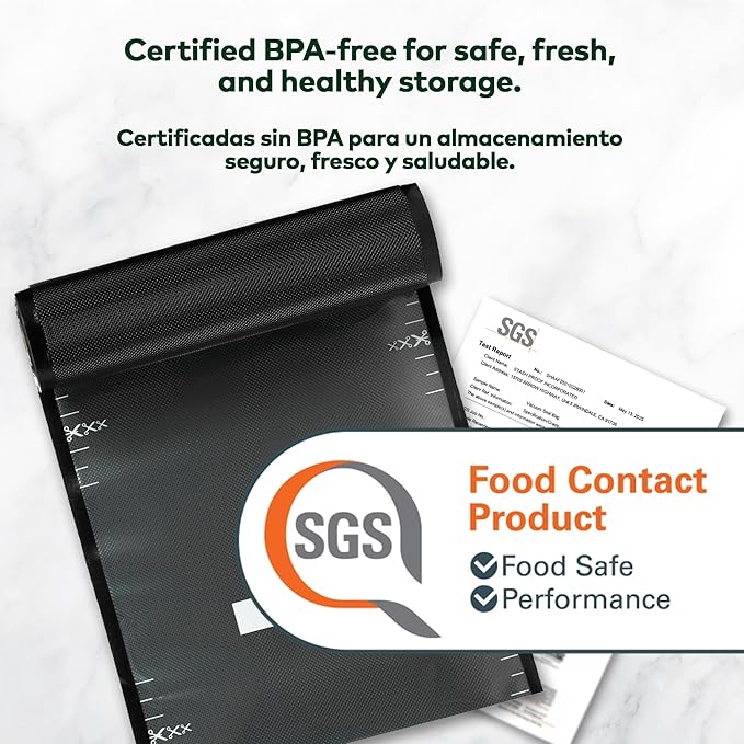 Vacuum Seal Rolls 11" x 25' 2 Pack (50 Feet Total) (Black and Clear) 5.5 Mil - BPA Free Commerical Grade Food Saver for Storage, Sous Vide, and Meal Prep Sealer Bag