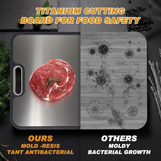 Titanium Cutting Boards for Kitchen, Pure Titanium Metal & Wheat Straw 2 Sided Healthiest Chopping Board, Dishwasher Safe Easy to Clean Large Size 16”×11”
