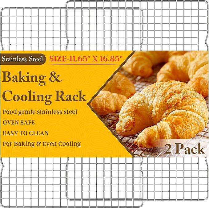 2PCS Cooling Racks for Cooking and Baking -11.65''x16.85''Heavy Duty Stainless Steel Wire Rack for Baking, Grilling, Roasting - Oven & Dishwasher Safe - Fits Half Sheet Pan(Silver)
